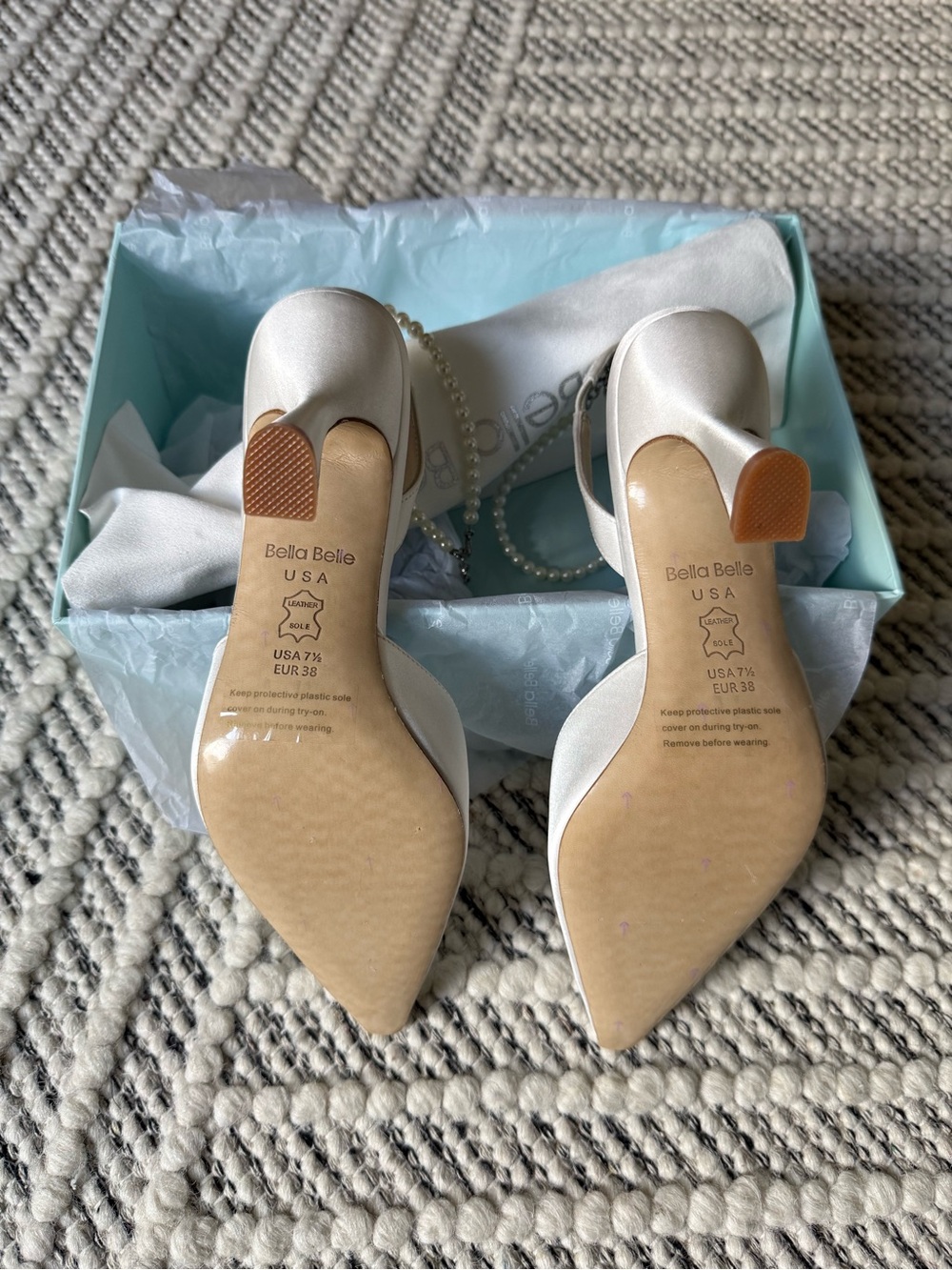 *NEW* Bella Belle Cecilia Ivory Pearl Slingback Bridal Heels 7.5 USA - Picture 6 of 13